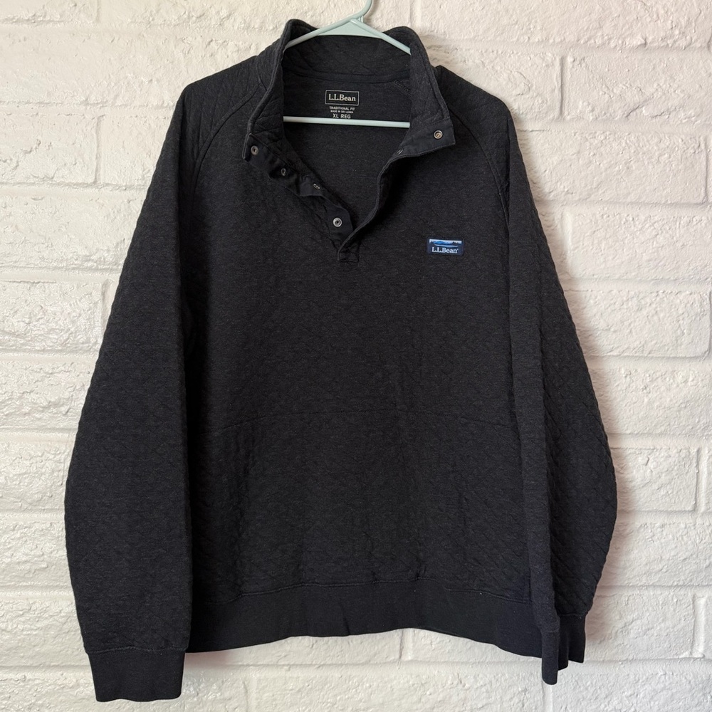 L.L. Bean Quilted Pullover LL Bean Quilted Sweatshirt Gray Mock Neck XL